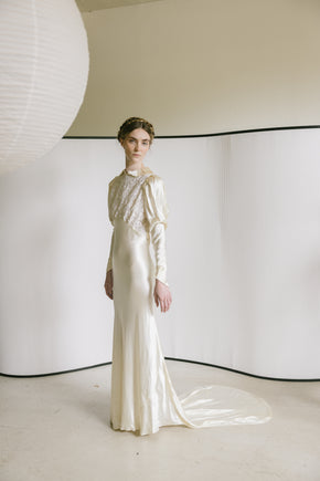 1930s European silk lace wedding gown