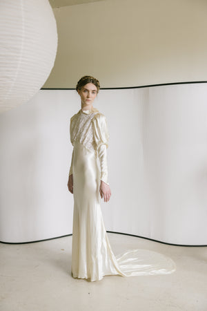 1930s European silk lace wedding gown
