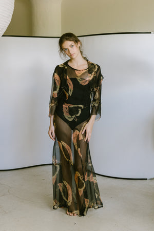 1920s resistance printed silk chiffon ensemble