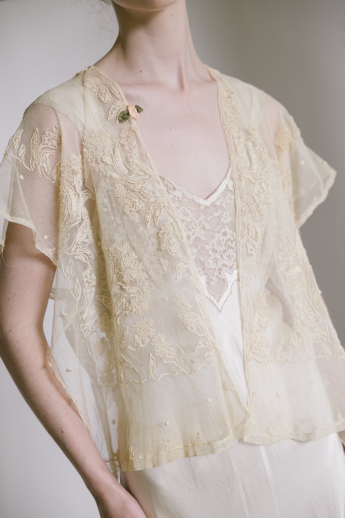 1920s embroidered net blouse