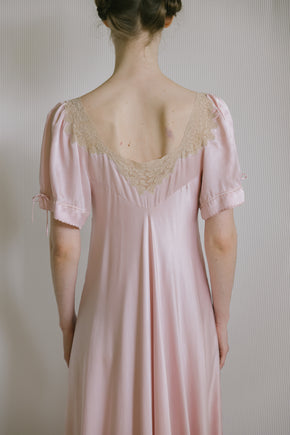 1930s light mauve silk satin lace gown, France