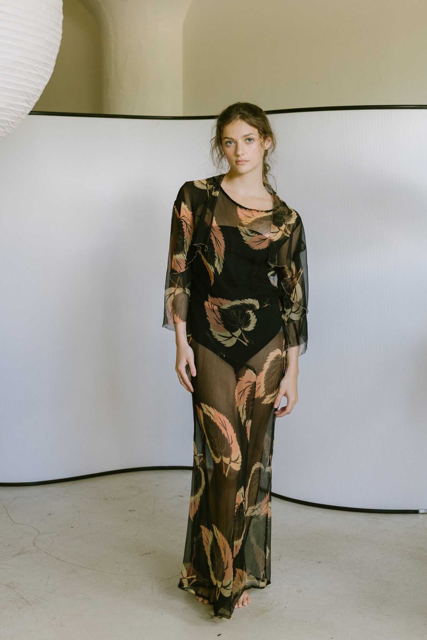 1920s resistance printed silk chiffon ensemble