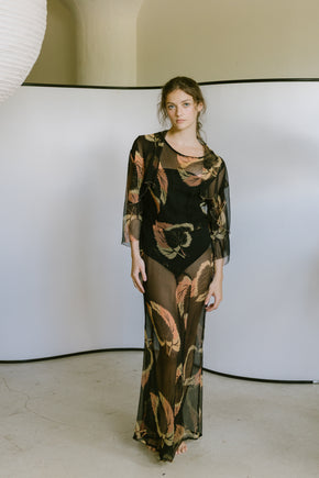 1920s resistance printed silk chiffon ensemble