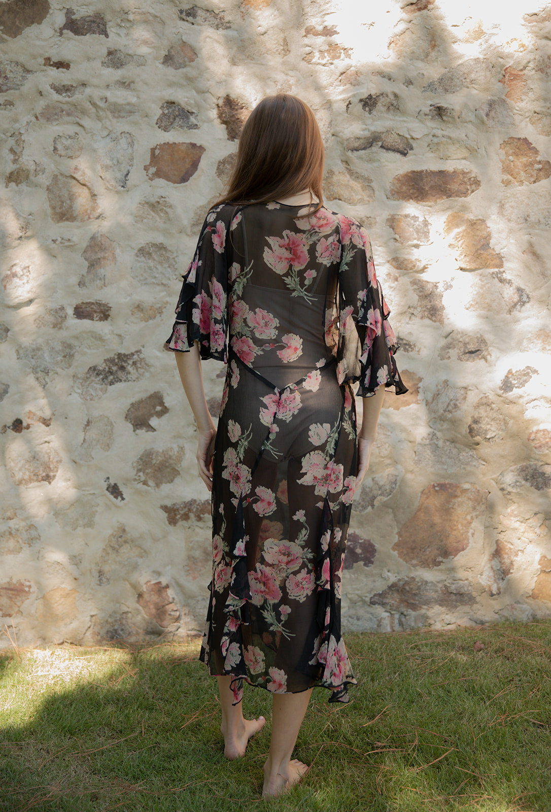 1930s floral silk chiffon dress