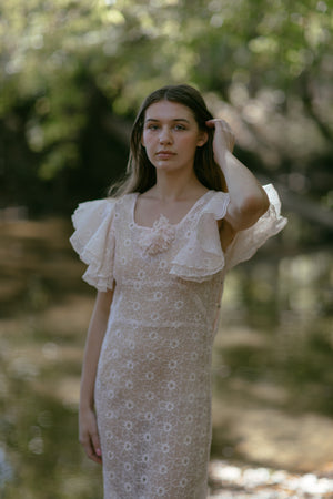 1930s blush eyelet organza gown