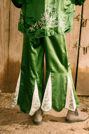 Antique 1920s emerald silk 4 piece chinoiserie set
