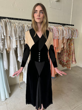 1930s art deco Crepe velvet dress