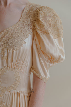 1930s French trousseau peignoir silk lace robe