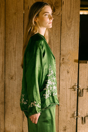 Antique 1920s emerald silk 4 piece chinoiserie set