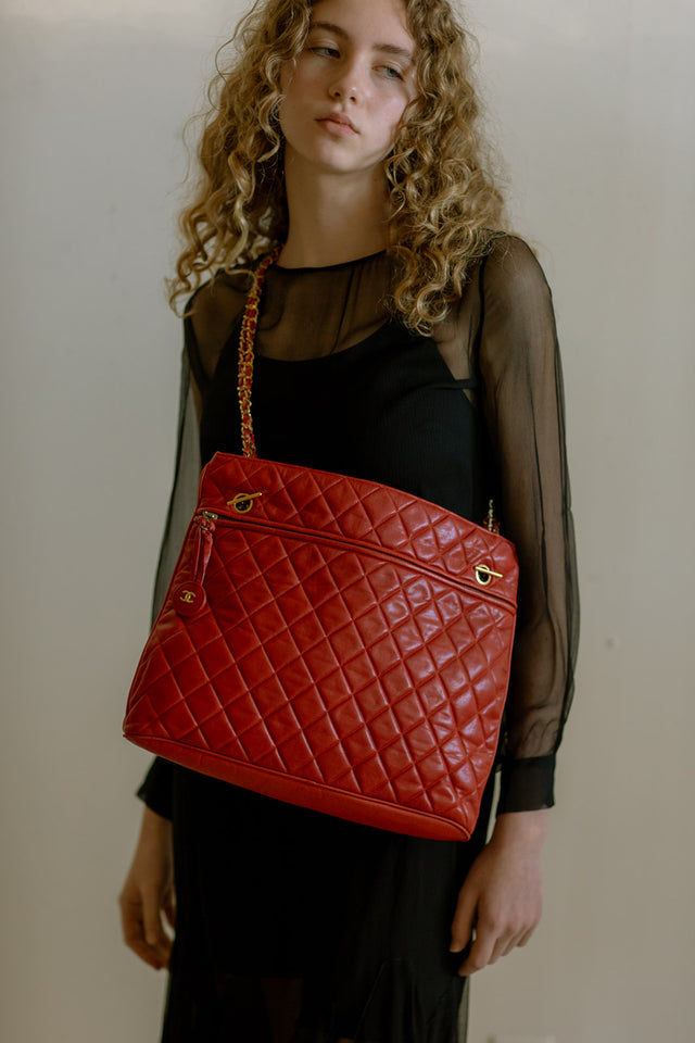 Vintage Chanel red lambskin matelasse bag