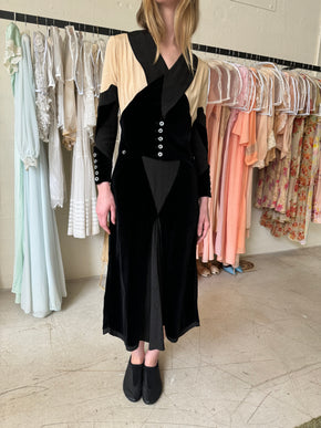 1930s art deco Crepe velvet dress
