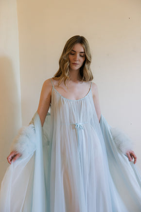 1960s powder blue Lucie Ann ostrich peignoir set