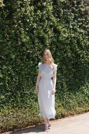 1930s French blue silk embroidered nightgown, France