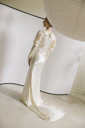 1930s European silk lace wedding gown