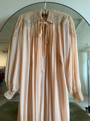 1930s crepe silk chiffon baby pink lingerie robe