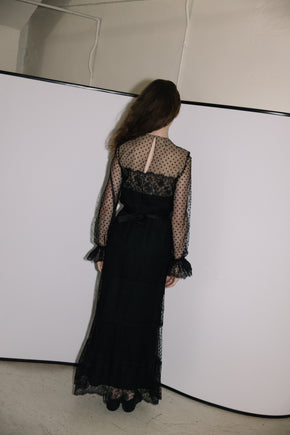 1970s Bill Blass tulle lace evening gown