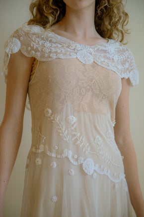 Antique bias 1910s Brussels lace wedding tea dress