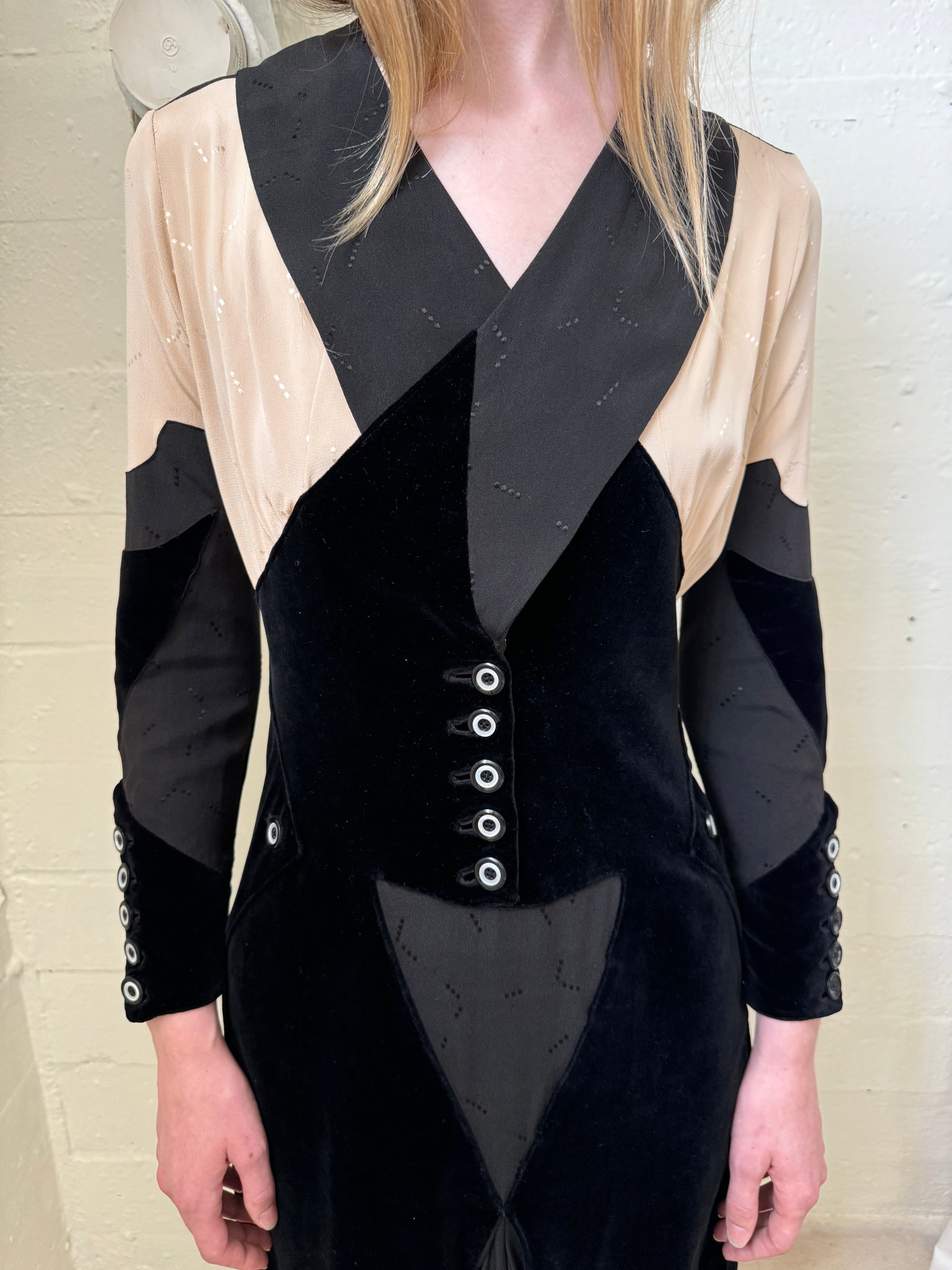 1930s art deco Crepe velvet dress