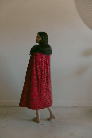 1920s panne silk velvet magenta cape with fox fur