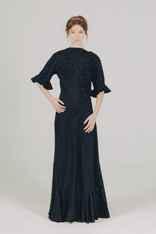 1930s silk taffeta dot gown