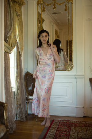Rare Old stock 1930s floral bias silk nightgown