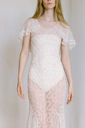 1930s ribbon work net gown