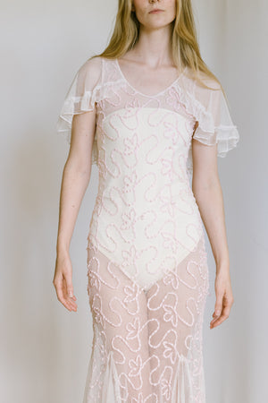 1930s ribbon work net gown