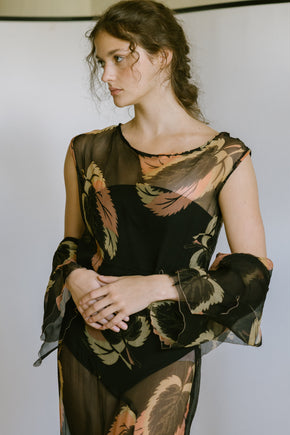 1920s resistance printed silk chiffon ensemble