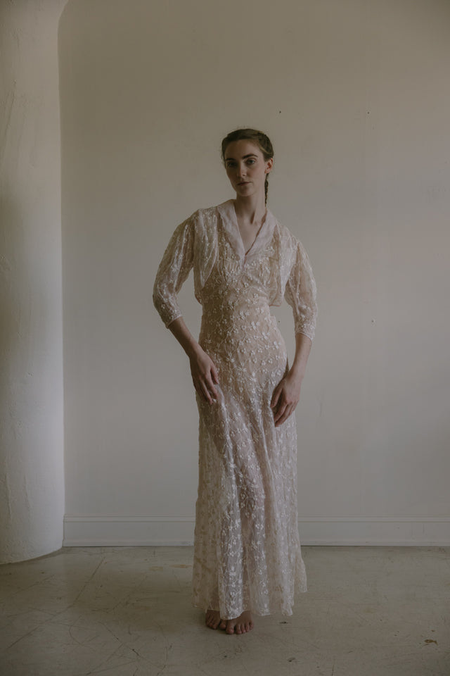 1930s embroidered organza dress set