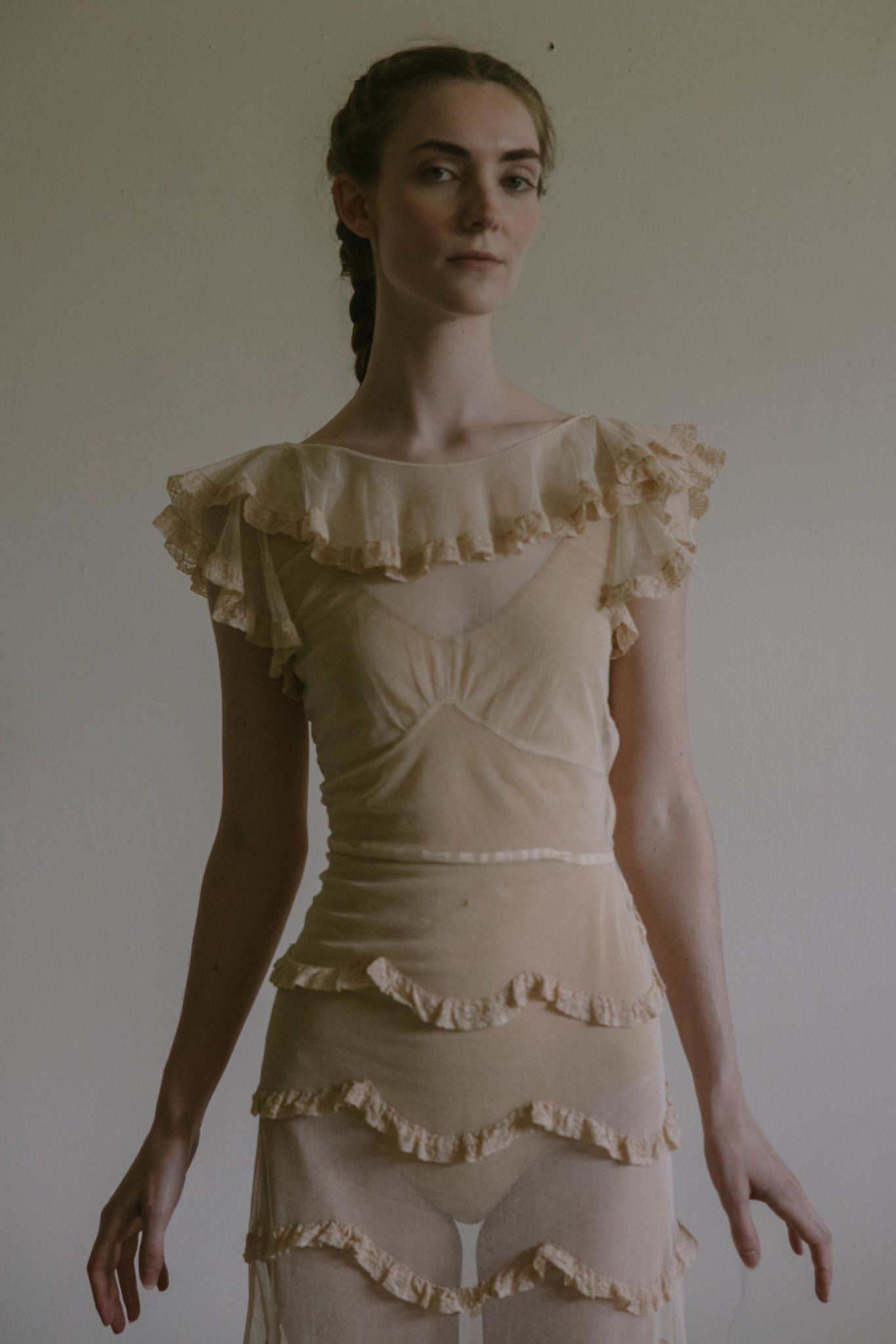 1930s layered tulle net gown