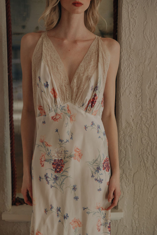 1930s bias floral rayon slip gown