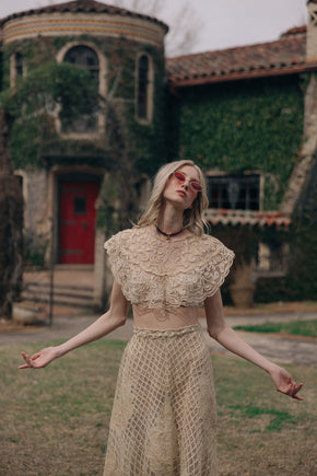 1900s silk lace appliqué skirt