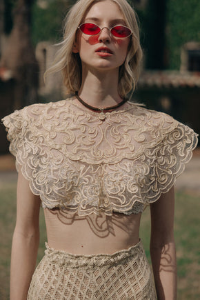 1900s lace appliqué collar blouse