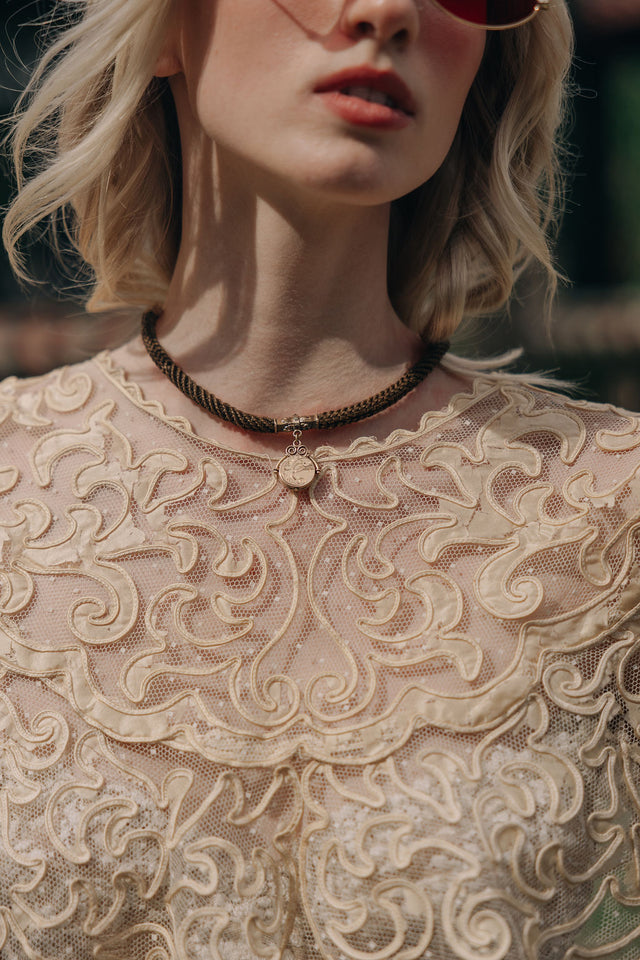 Victorian hairwork locket necklace