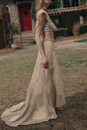 1900s silk lace appliqué skirt