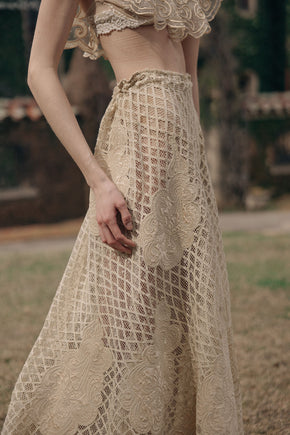 1900s silk lace appliqué skirt