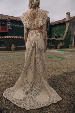 1900s silk lace appliqué skirt