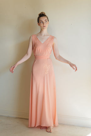 1930s salmon silk bias lingerie gown, France