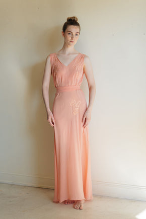 1930s salmon silk bias lingerie gown, France