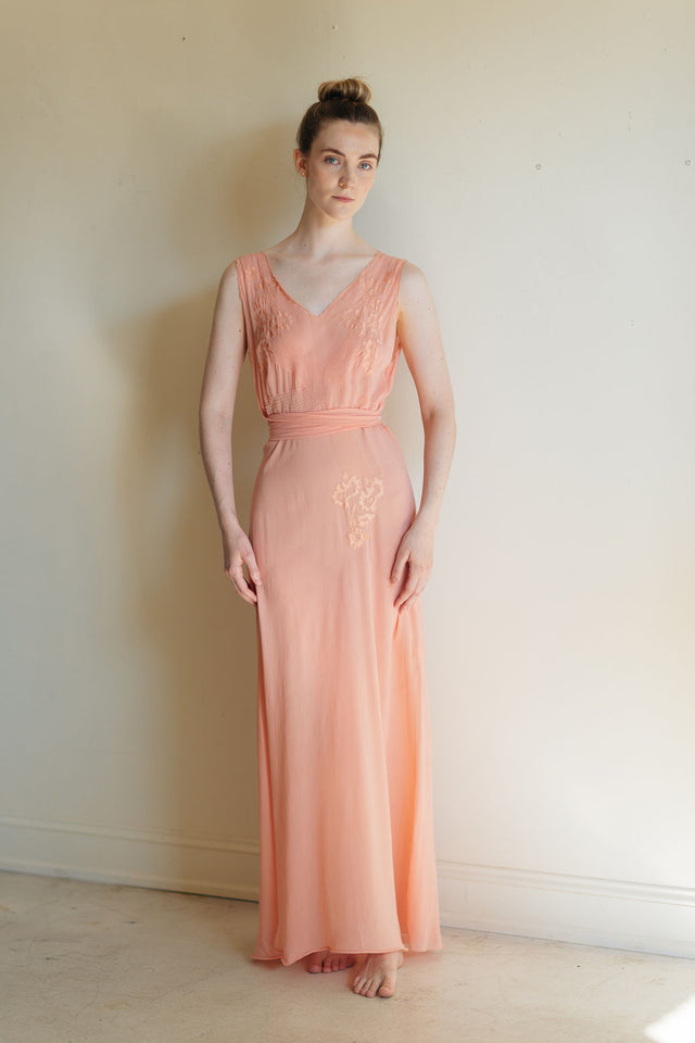 1930s salmon silk bias lingerie gown, France