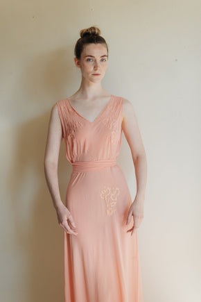 1930s salmon silk bias lingerie gown, France