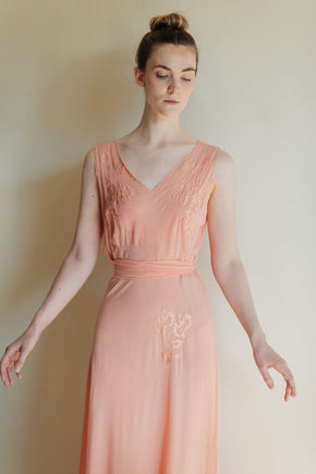 1930s salmon silk bias lingerie gown, France