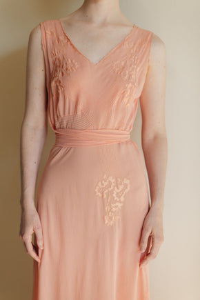 1930s salmon silk bias lingerie gown, France