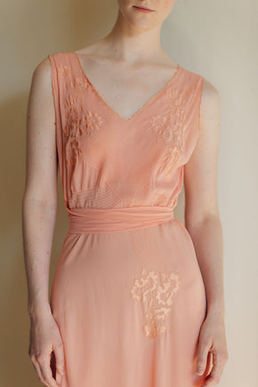 1930s salmon silk bias lingerie gown, France