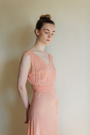 1930s salmon silk bias lingerie gown, France