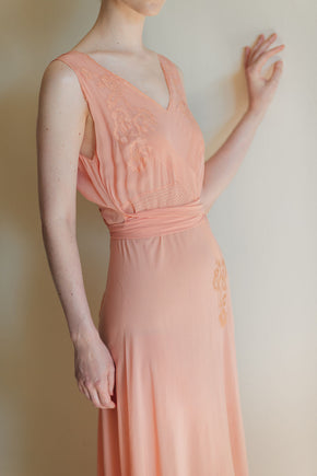 1930s salmon silk bias lingerie gown, France