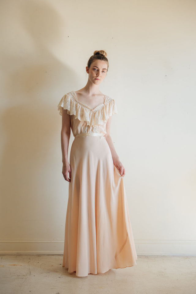 1930s baby pink silk lace bias cut lingerie gown, France