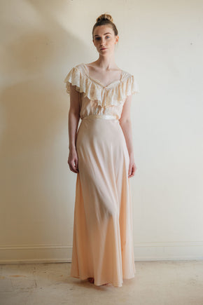 1930s baby pink silk lace bias cut lingerie gown, France