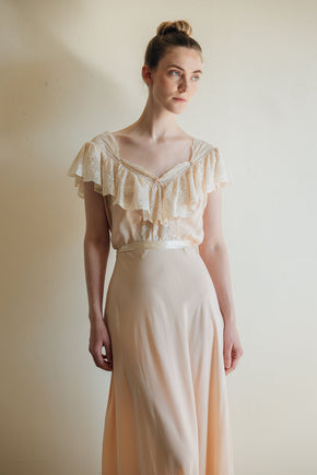 1930s baby pink silk lace bias cut lingerie gown, France