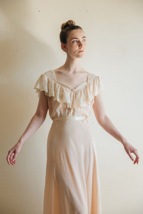 1930s baby pink silk lace bias cut lingerie gown, France